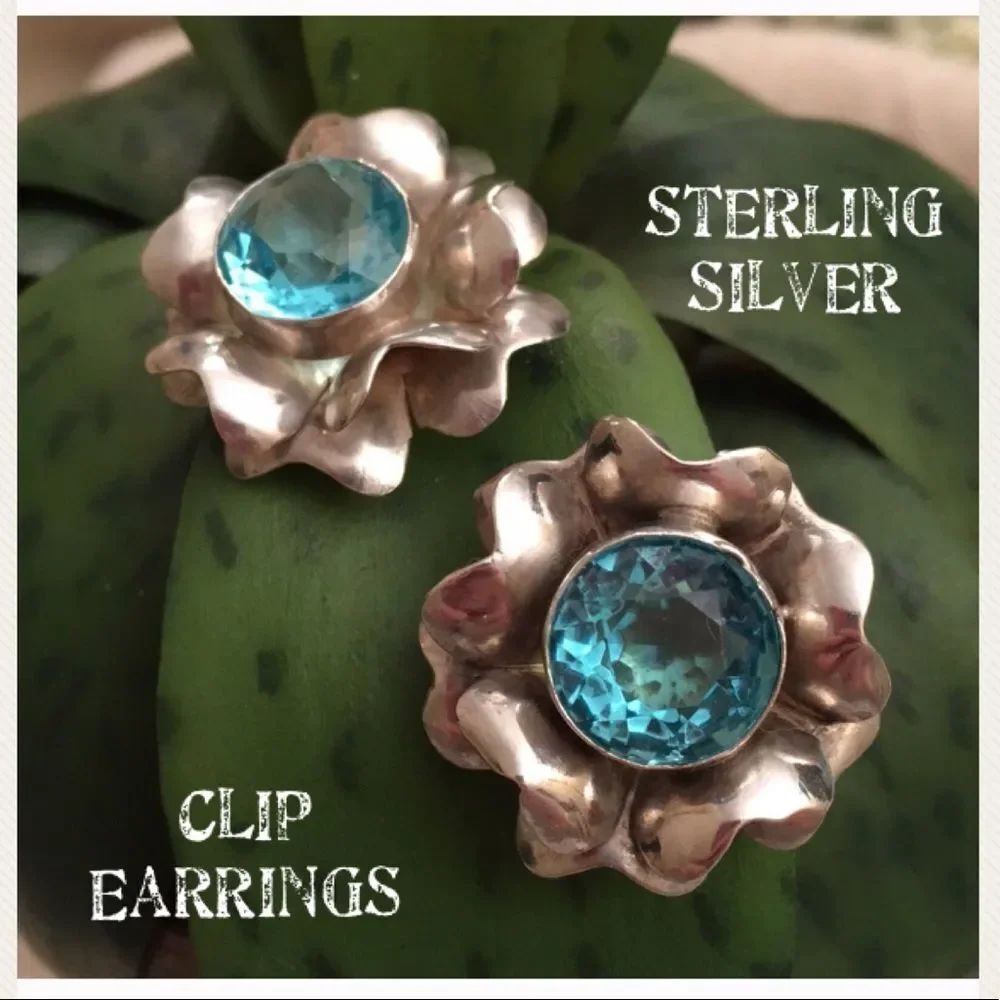Vintage Sterling Silver Flower Screw Back Clip Earrings